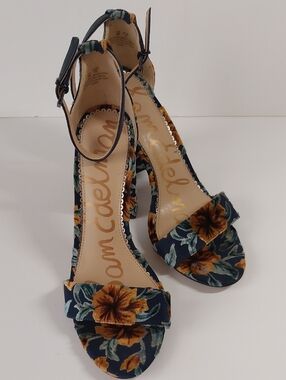Sam Edelman Navy Floral Ankle-Strap Block Heels